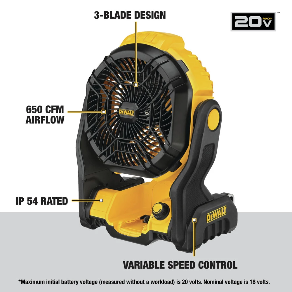 Dewalt DCE512B 20V MAX Lithium-Ion 11-Inch Cordless Jobsite Fan (Tool Only) - High Performance Cooling for Job Sites 2 Dewalt DCE512B 20V MAX Lithium-Ion 11-Inch Cordless Jobsite Fan (Tool Only) - High Performance Cooling for Job Sites - Image 2