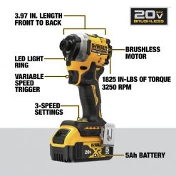 DeWalt DCF850P1 ATOMIC 20V MAX Brushless Cordless Impact Driver Kit (5 Ah) - 3-Speed, 1/4 In. Hex, Compact & Lightweight -Dewalt Sales dewndcf850p1 k