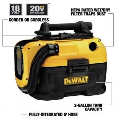 Dewalt DCV581H 20V MAX Cordless/Corded Wet/Dry Vacuum - Tool Only - Compact & Portable -Dewalt Sales dewndcv581h g