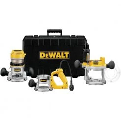 Dewalt DW618B3 120V 12 Amp Brushed 2-1/4 HP Corded Three Base Router Kit - Woodworking Power Tool