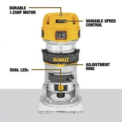 Dewalt DWP611 110V 7 Amp Variable Speed 1-1/4 HP Corded Compact Router with LED - Precision Woodworking Tool -Dewalt Sales dewndwp611 m